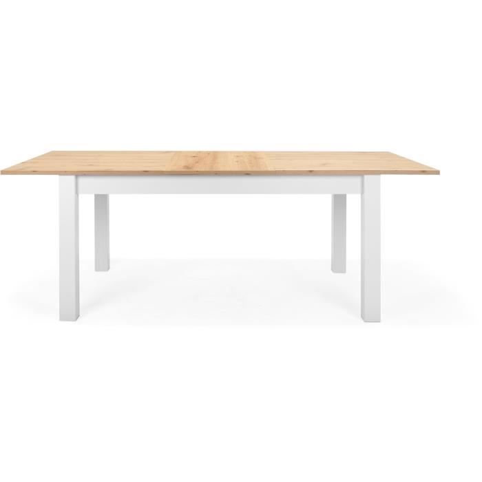 Table a manger extensible BERGEN - Décor chene artisan et blanc - Rallonge 55 cm - Jusqu'a 12 personnes - L 160-215 x P 90 x H 75 cm