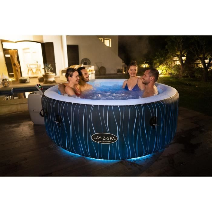 Spa gonflable BESTWAY - Lay-Z-Spa Hollywood - 196 x 66 cm - 4 a 6 places - Rond (Couverture, cartouche, diffuseur, LED...)