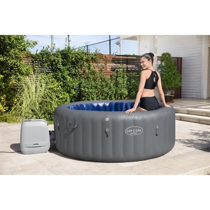 Spa gonflable BESTWAY - Lay-Z-Spa Santorini - 5 a 7 places -Rond (LivrÈ avec 5 appuie-tete rembourrÈs + 2 LED a eau ColorJet)
