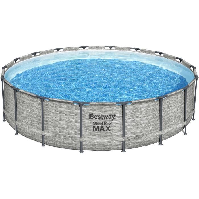 Kit Piscine hors sol tubulaire BESTWAY Steel Pro Max - 549 x 122 cm - Ronde (Avec pompe de filtration, une échelle et une bâche)