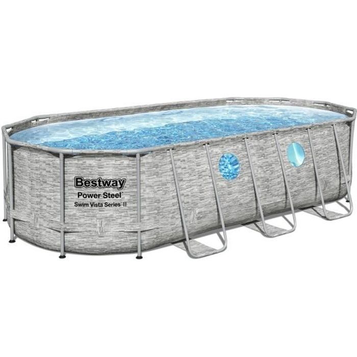 Kit Piscine hors sol tubulaire BESTWAY - Power Steel - 549 x 274 x 122 cm - Ovale (filtre a cartouche, Èchelle, b‚che)