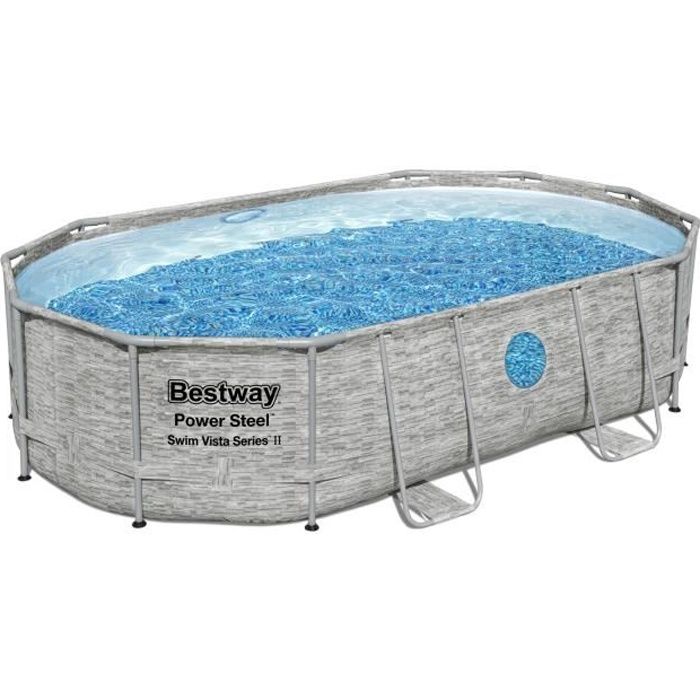 Kit Piscine hors sol tubulaire BESTWAY - Power Steelô - 488 x 305 x 107 cm - Ovale - (Filtre a sable, b‚che, Èchelle)