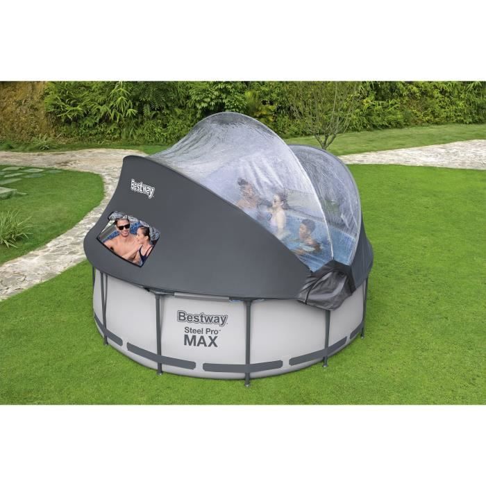Kit Piscine hors sol tubulaire BESTWAY - Steel Pro Maxô - 366 cm x 100 - Ronde (Pompe de filtration, Èchelle, auvent)