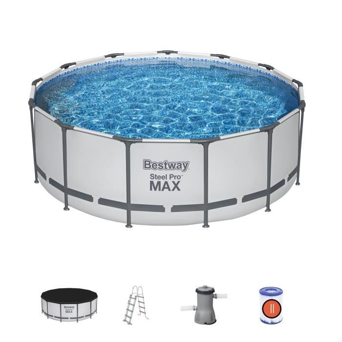 Kit Piscine hors sol tubulaire BESTWAY - Steel Pro Max - 396 x 122 cm - Ronde (Inclus pompe, echelle, bache et cartouche)