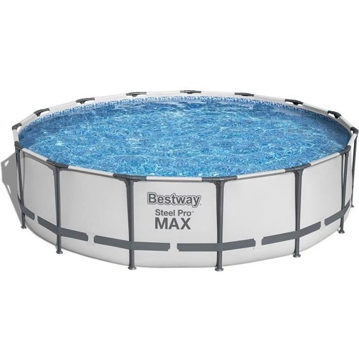 Kit Piscine hors sol tubulaire BESTWAY Steel Pro Maxô- 457 x 107 cm - Ronde (Avec pompe de filtration, Èchelle + b‚che)