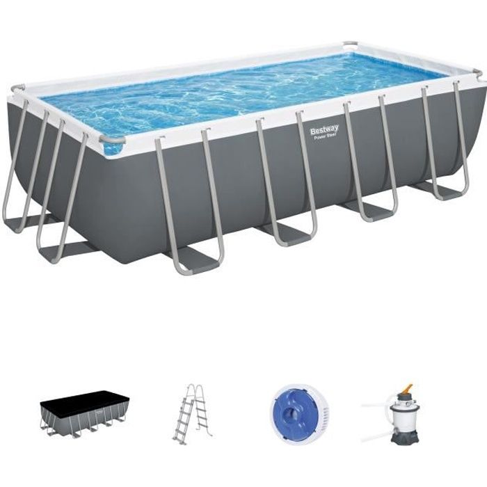Kit Piscine hors sol tubulaire BESTWAY - Power Steelô - 488 x 244 x 122 cm - Rectangulaire (filtre a sable, b‚che, Èchelle)