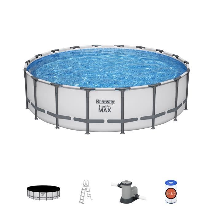Kit Piscine hors sol tubulaire BESTWAY - Steel Pro Max - 549 x 132 cm - Rectangulaire (Inclus filtre a cartouche + Èchelle + b‚che)