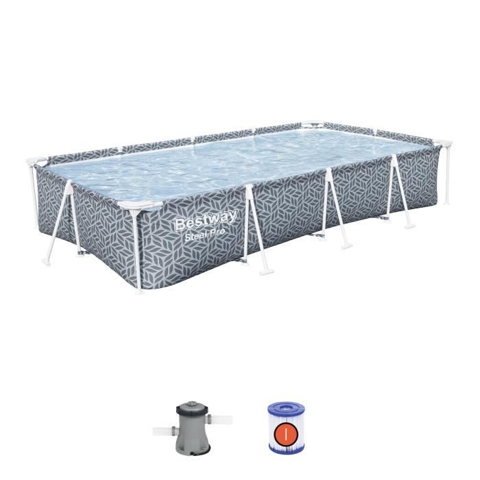 Kit Piscine hors sol tubulaire BESTWAY - Steel Proô - 366 x 201 x 66 cm - Rectangulaire (Inclus Èpurateur a Cartouche)