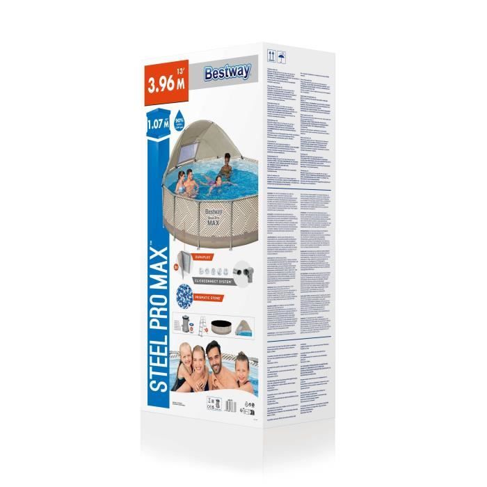 Kit Piscine hors sol tubulaire BESTWAY Steel Pro Maxô 396 x 107 cm - Ronde (Avec filtre a cartouche, auvent, b‚che, Èchelle)