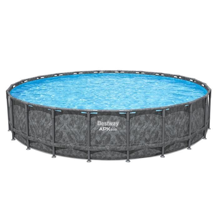 Kit piscine hors sol tubulaire BESTWAY - APX 365 - 671 x 132 cm - Ronde (Filtre a sable, 500 g polysphere, échelle, bâche)