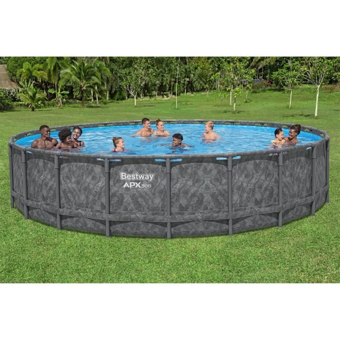 Kit piscine hors sol tubulaire BESTWAY - APX 365 - 671 x 132 cm - Ronde (Filtre a sable, 500 g polysphere, échelle, bâche)