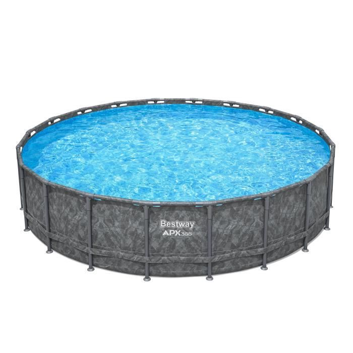 Kit Piscine hors sol tubulaire BESTWAY - APX 365 - 610 x 132 cm - Ronde (Filtre a sable, 500g polysphere, échelle, bâche)