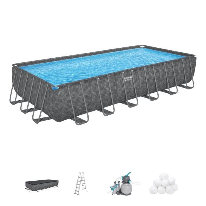 Kit Piscine hors sol tubulaire BESTWAY - APX 365 - 732 x 366 x 132 cm - Rectangulaire (Filtre a sable, 250 g polysphere, échelle, b