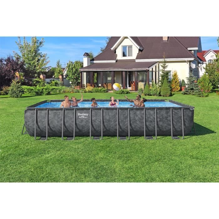 Kit Piscine hors sol tubulaire BESTWAY - APX 365 - 732 x 366 x 132 cm - Rectangulaire (Filtre a sable, 250 g polysphere, échelle, b