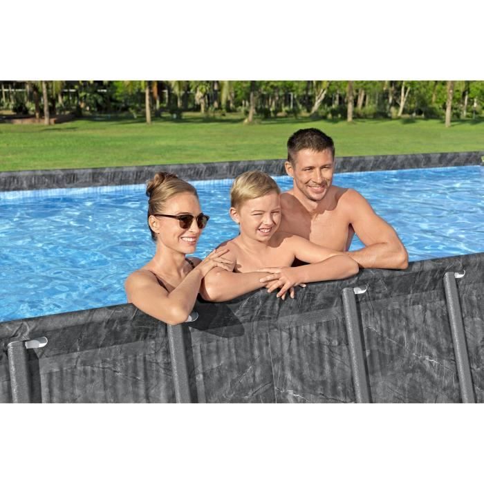 Kit Piscine hors sol tubulaire BESTWAY - APX 365 - 732 x 366 x 132 cm - Rectangulaire (Filtre a sable, 250 g polysphere, échelle, b
