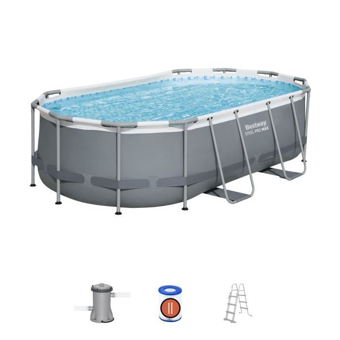 Kit Piscine hors sol tubulaire BESTWAY - Steel Pro MAX - 427 x 250 x 100 cm - Ovale (Avec filtre a cartouche, 1 cartouche et échell