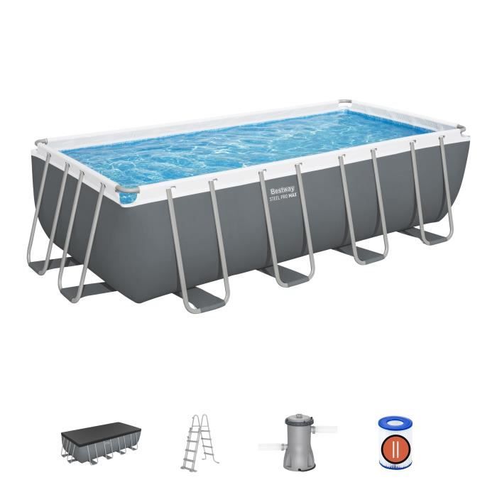 Kit Piscine hors sol tubulaire BESTWAY - Steel Pro Max - 488 x 244 x 122 cm - Rectangulaire (Filtre a cartouche, bâche, échelle)
