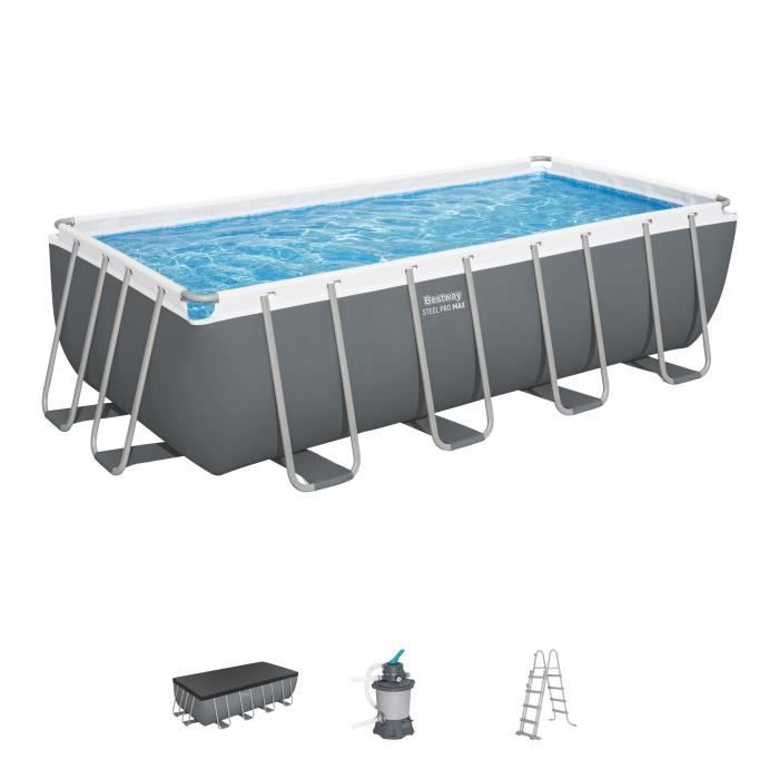 Kit Piscine hors sol tubulaire BESTWAY - Steel Pro Max - 488 x 244 x 122 cm - Rectangulaire (Filtre a sable, échelle, bâche)
