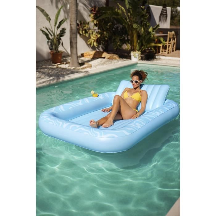 Bouée gonflable - Bestway - matelas de bronzage et piscine Sun-Kissed - 203 x 137 x 25,5 cm - avec oreiller
