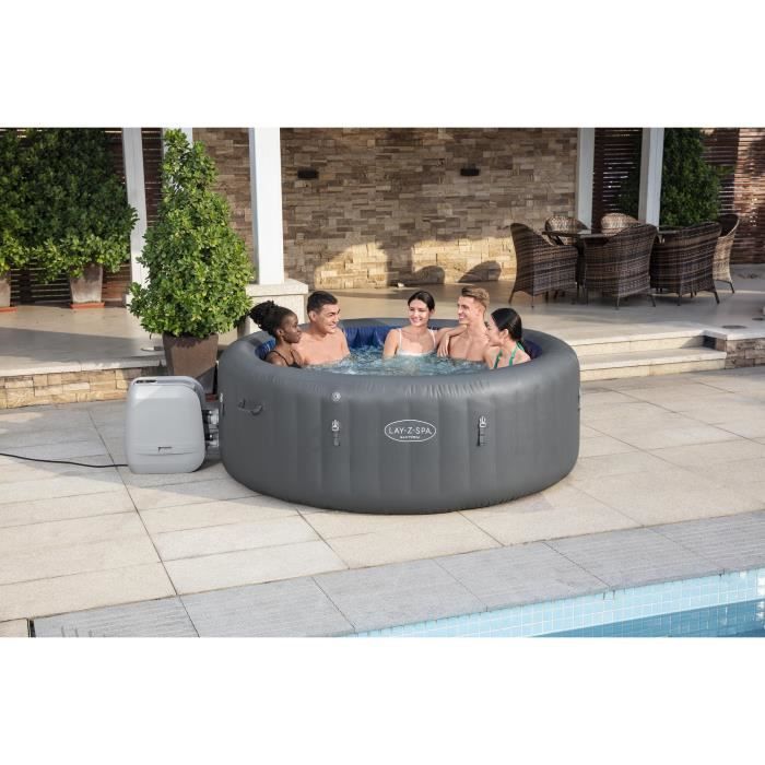 Spa gonflable BESTWAY - Lay-Z-Spa Santorini - 5 a 7 places -Rond (Livré avec 5 appuie-tete rembourrés + 2 LED a eau ColorJet)