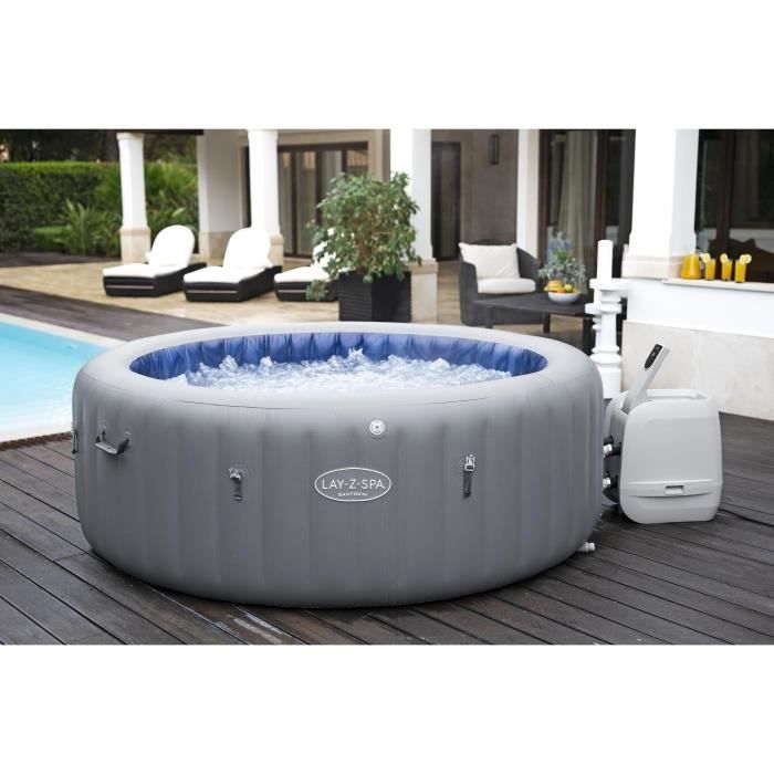 Spa gonflable BESTWAY - Lay-Z-Spa Santorini - 5 a 7 places -Rond (Livré avec 5 appuie-tete rembourrés + 2 LED a eau ColorJet)