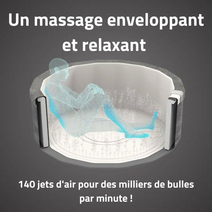 Spa semi rigide BESTWAY - Lay-Z-Spa Carrara - 140 airjets - 170 x 65 cm - 4 a 6 places - Rond (couverture, cartouche, 4 appuie-tete)