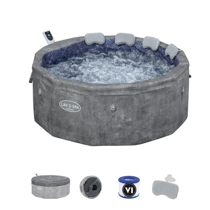 Spa semi rigide BESTWAY - Lay-Z-Spa Carrara - 140 airjets - 170 x 65 cm - 4 a 6 places - Rond (couverture, cartouche, 4 appuie-tete)