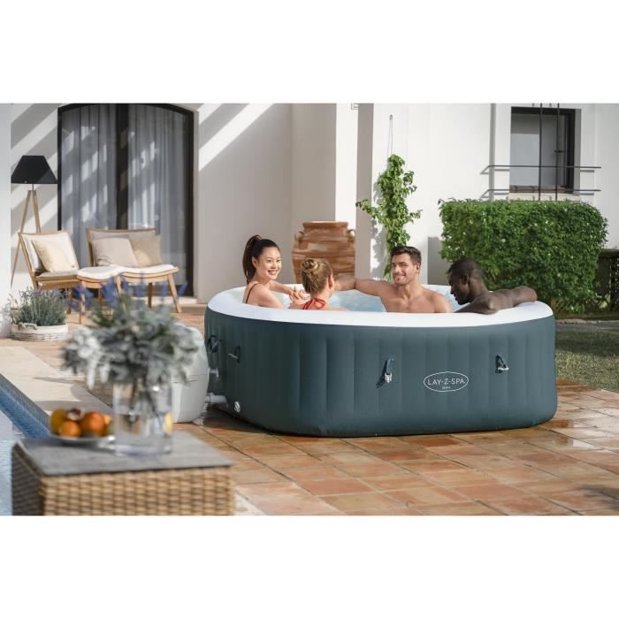Spa gonflable BESTWAY - Lay-Z-Spa Ibiza - 140 airjets - 180 x 180 x 66 cm - 4 a 6 places - Carré (avec couverture, cartouche)