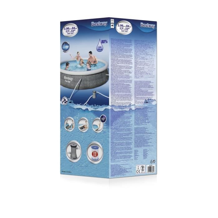 Kit Piscine hors sol autoportante BESTWAY - Fast Setô - 396 x 84 cm - Ronde (LivrÈe avec une pompe de filtration)