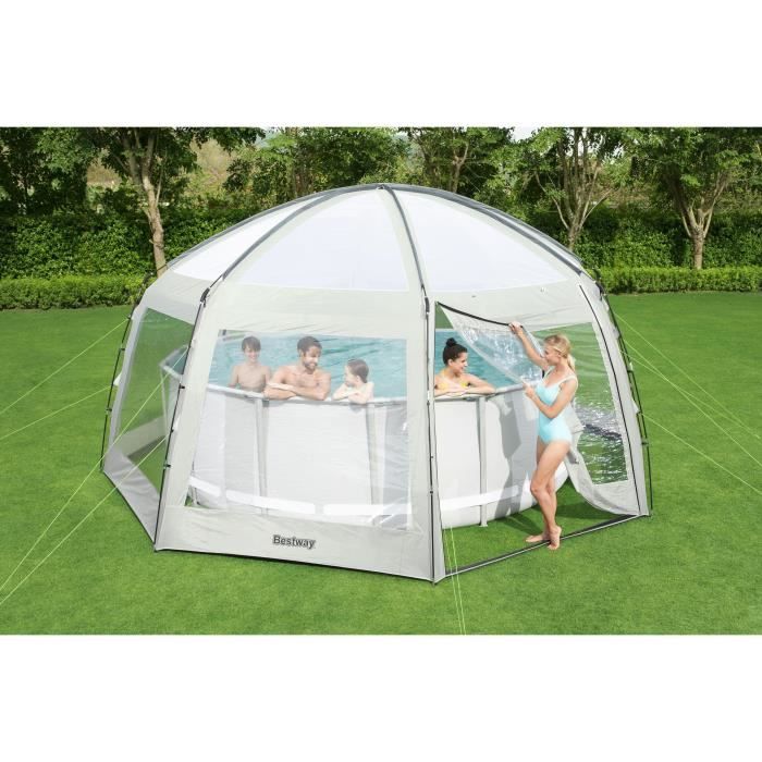 BESTWAY - DÙme de protection pour piscine - Octogonal 600 x 600 x 295 cm - Gris