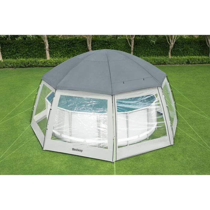 BESTWAY - DÙme de protection pour piscine - Octogonal 600 x 600 x 295 cm - Gris