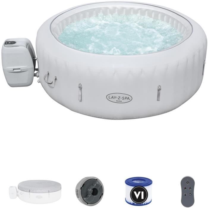 Spa gonflable BESTWAY - Lay-Z-Spa Paris - 140 airjets - 196 x 66 cm - 4 a 6 places - Rond (couverture, cartouche, LED)