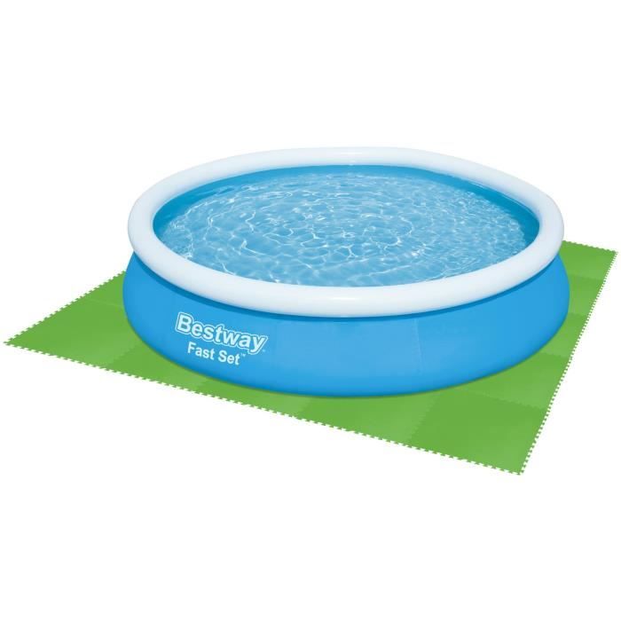 BESTWAY - Tapis de sol pour piscine - Lot de 9 dalles de protection en mousse vert - 78 x 78 cm Èp 4mm