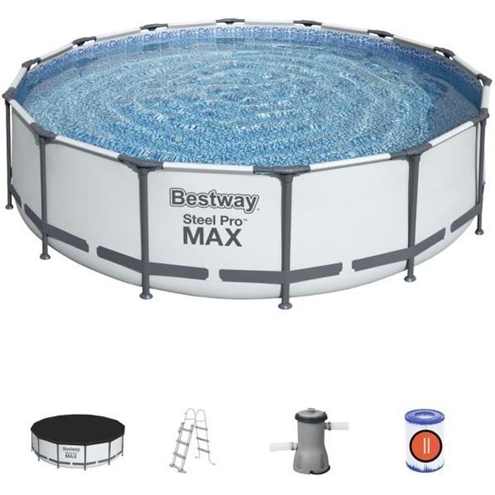 Kit Piscine hors sol tubulaire - BESTWAY - Steel Pro Max - 427 x 107 cm - Ronde (Pompe, échelle, bâche et cartouche de filtration)