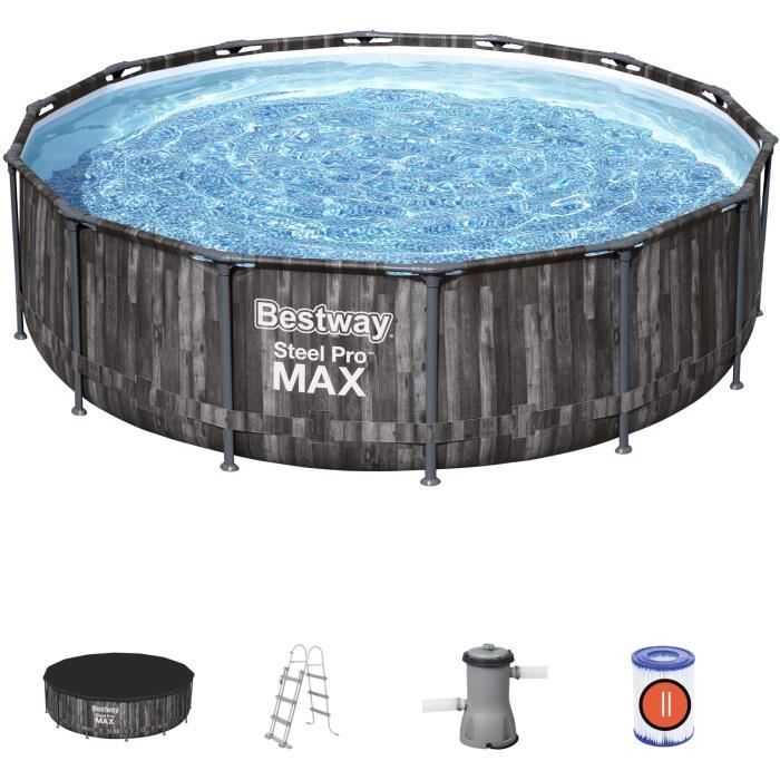 Kit Piscine hors sol tubulaire BESTWAY Steel Pro Max - 427 x 107 cm - Ronde (Livrée avec pompe de filtration, échelle)