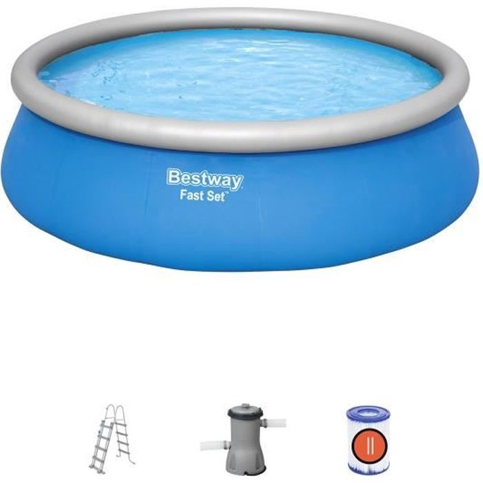 Kit Piscine hors sol autoportante BESTWAY - Fast Set - 457 x 122 cm - Ronde (LivrÈe avec filtre a cartouche + Èchelle de sÈcuritÈ)