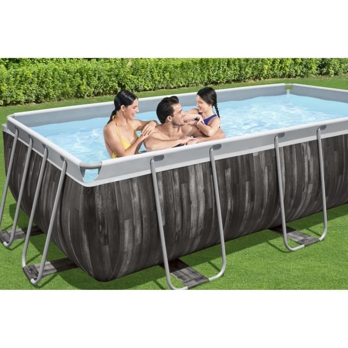 Kit Piscine hors sol tubulaire BESTWAY - Power Steel - 404 x 201 x 100 cm - Rectangulaire (Filtre a sable, échelle, diffuseur)