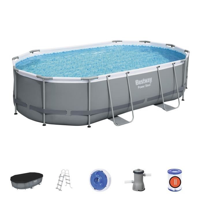 Kit Piscine hors sol tubulaire BESTWAY - Power Steelô- 488 x 305 x 107 cm - Ovale (LivrÈe avec une Èchelle, une b‚che, un