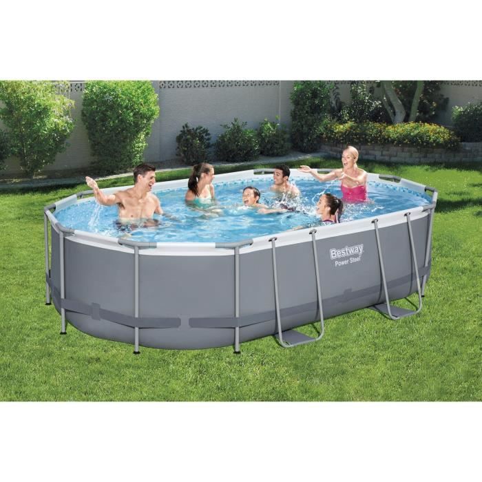 Kit Piscine hors sol tubulaire BESTWAY - Power Steelô- 488 x 305 x 107 cm - Ovale (LivrÈe avec une Èchelle, une b‚che, un