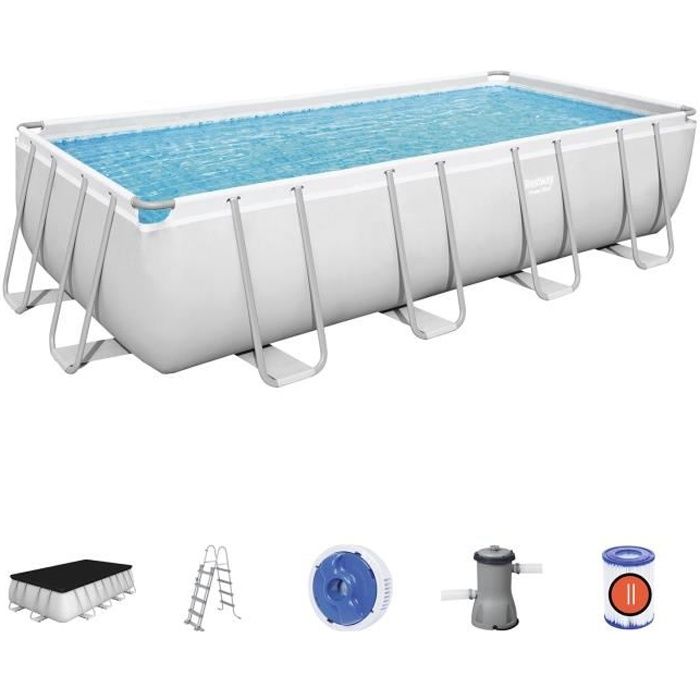 Kit Piscine hors sol tubulaire BESTWAY Power Steelô- 488 x 244 x 122 cm - Rectangulaire (Inclus pompe, Èchelle, diffuseur, b‚che)