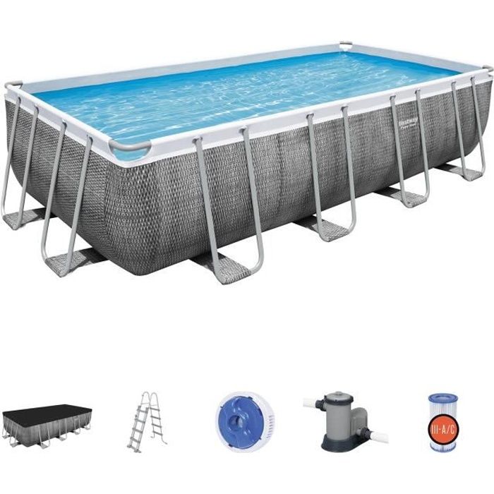 Kit Piscine hors sol tubulaire BESTWAY Power Steelô - 549 x 274 x 122 cm - Rectangulaire (Avec pompe, Èchelle, b‚che)