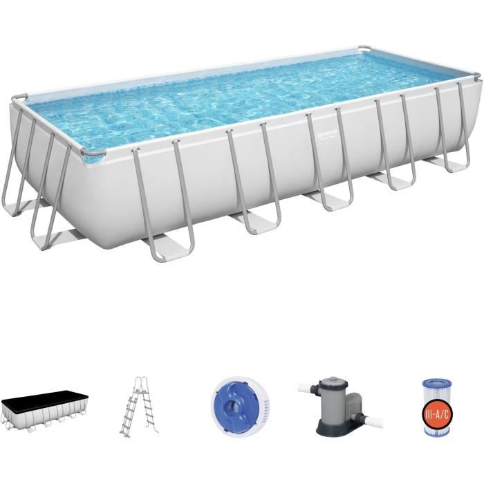 Kit Piscine hors sol tubulaire BESTWAY Power Steel - 640 x 274 x 132 cm - Rectangulaire (Filtre, échelle, diffuseur, bâche)