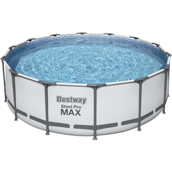 Kit Piscine hors sol tubulaire BESTWAY Steel Pro Max - 427 x 122 cm - Ronde (Avec un filtre a cartouche, une bâche et une échelle)