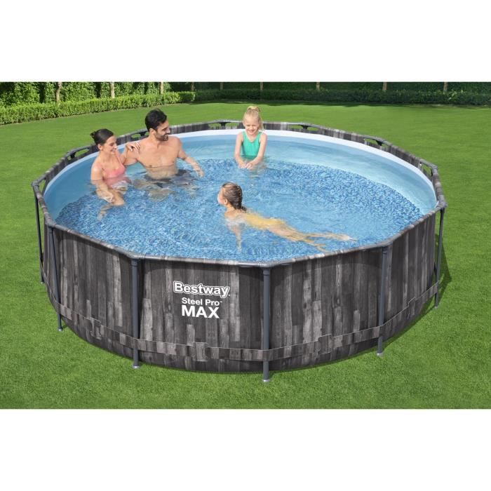Kit Piscine hors sol tubulaire BESTWAY - Steel Pro Max - 366 x 100 cm - Ronde (filtre a cartouche, échelle, diffuseur)