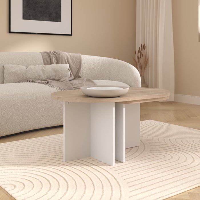 Table Basse Pivotante BETTY - Chene & Blanc - Ovale - 90 / 130,4 x 60 x 42,2 cm