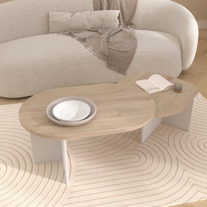 Table Basse Pivotante BETTY - Chene & Blanc - Ovale - 90 / 130,4 x 60 x 42,2 cm