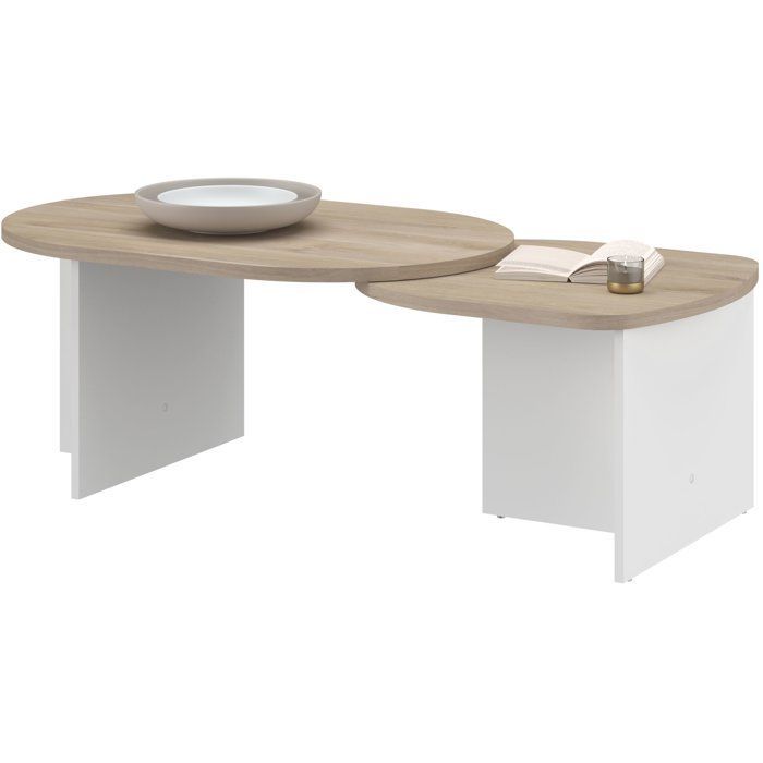 Table Basse Pivotante BETTY - Chene & Blanc - Ovale - 90 / 130,4 x 60 x 42,2 cm