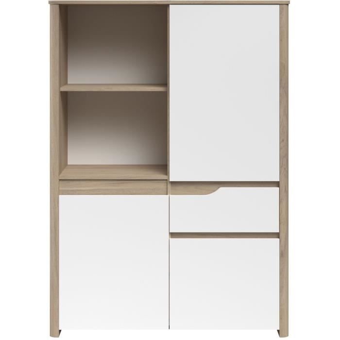 Bahut haut - BETTY - Blanc / Chene - 3 portes - 1 tiroir - PARISOT