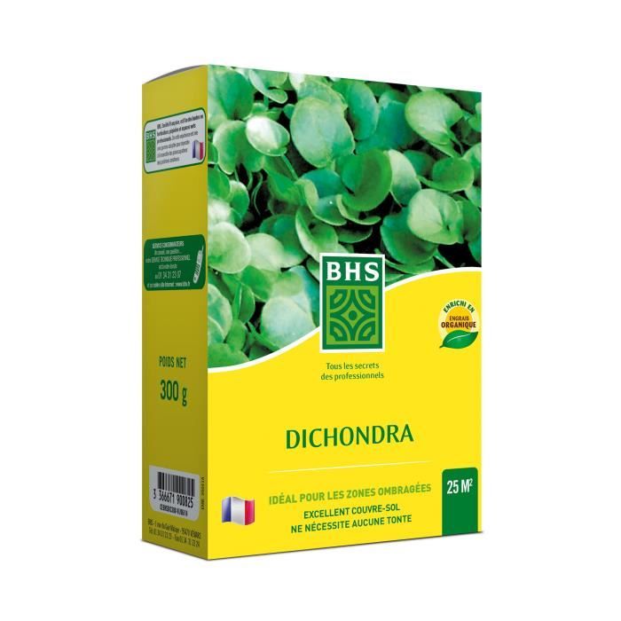 Dichondra - BHS - 300g | 25 m² | Climats doux | Semences enrichies en engrais organique | Implantation rapide et homogene.