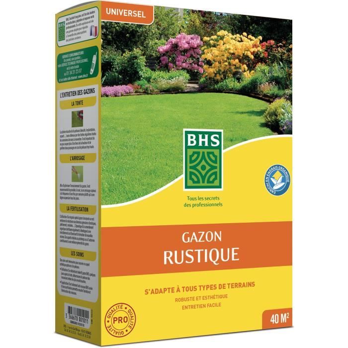 Gazon - BHS - Gazon Rustique 1 KG - Plus résistant et mieux protégé - Rapide et Durable - Tous Types de Terrain et Climats, Robuste
